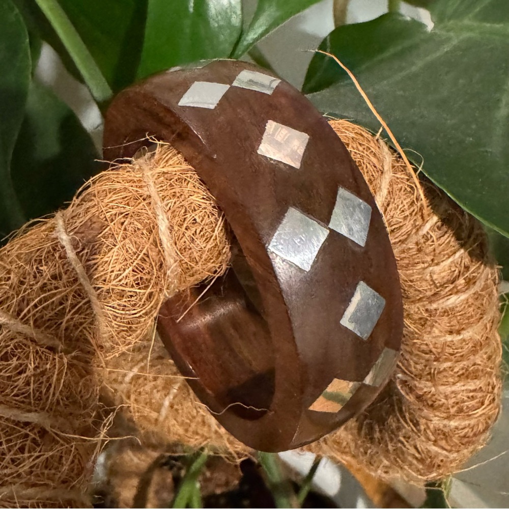 Iris Apfel Estate! Beautiful Wood w/ Silver Metal Inlays Bangle Bracelet!